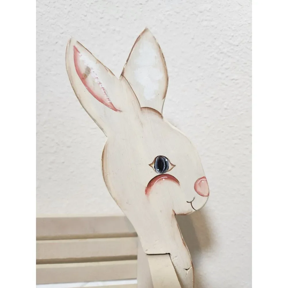 Vintage Wooden Fruit Bread Easter Basket Painted Bunny Crate‎ Box